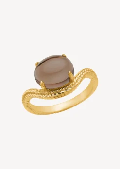 CARRÈ ADORN SØLV FORGYLDT RING MED RØG KVARTS - FR 4530 ST