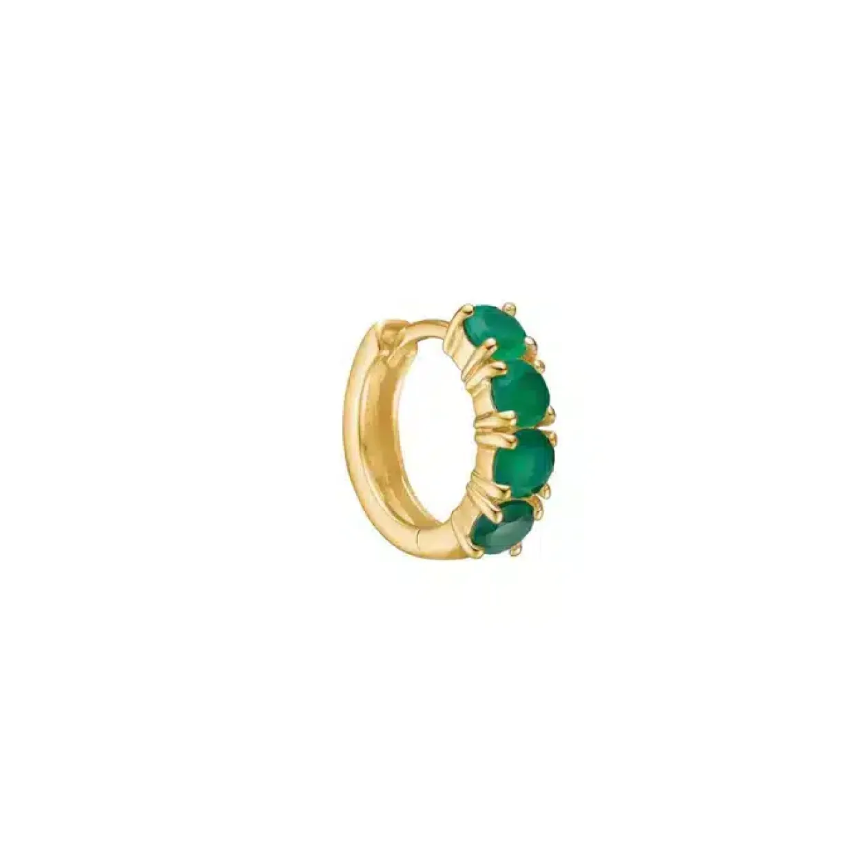 CARRÈ ØRERING SØLV FORGYLDT CREOL MED GRØN AGAT - FH 4373 GR 1,5CM 1PC