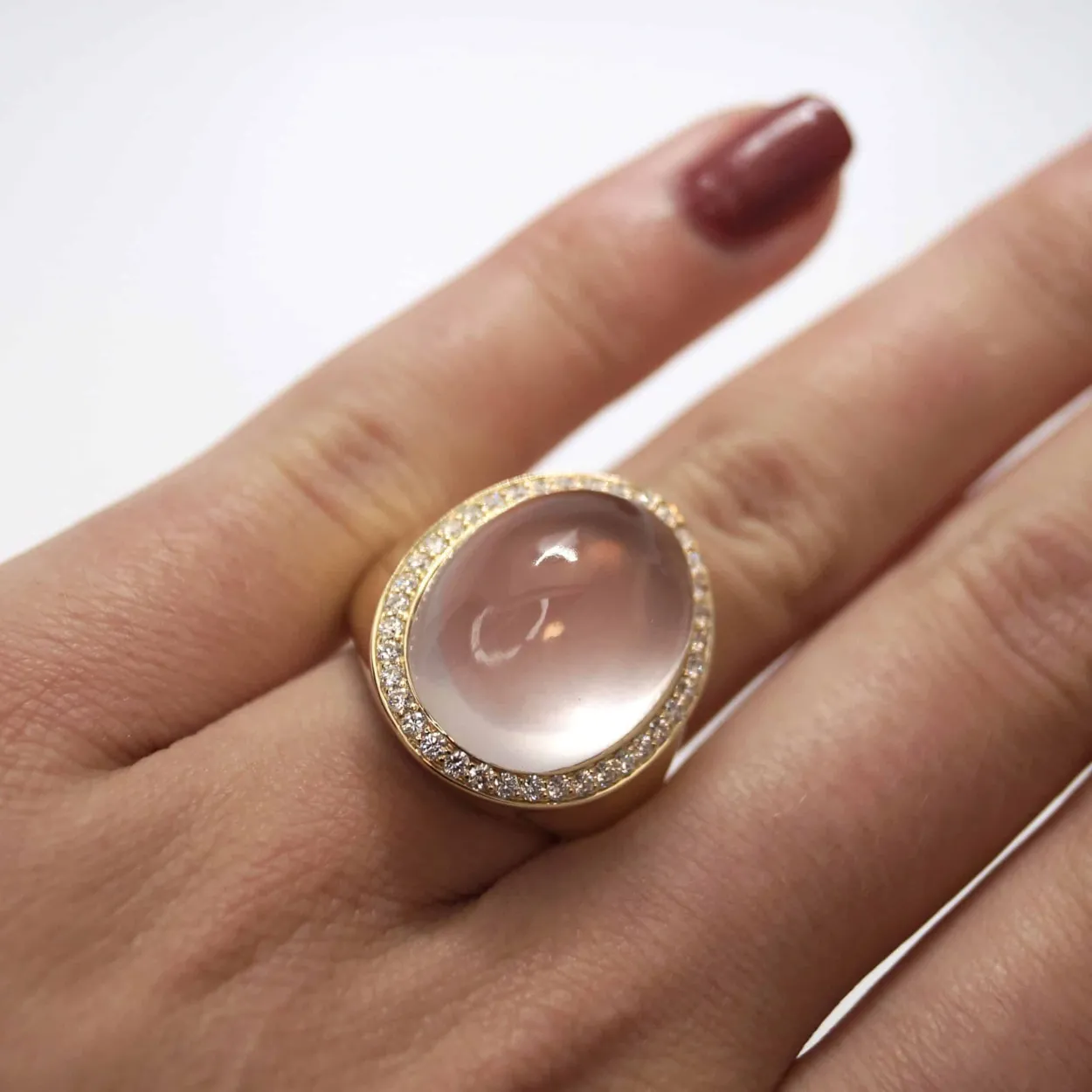 CHRISTOFFERSEN JEWELLERY RING 14 KARAT GULD MED ROSA KVARTS OG BRILLANTER - 5070583-58