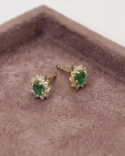 CHRISTOFFERSEN JEWELLERY ROSÉT ØRESTIKKER 14 KARAT GULD MED SMARAGD OG BRILLANTER - 3070256G-SM