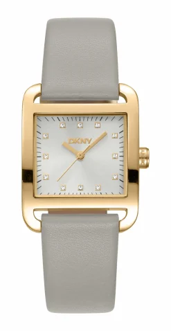 DKNY CITY MIDI UR DAME MED GRÅ LÆDERREM - DK1L004L0025