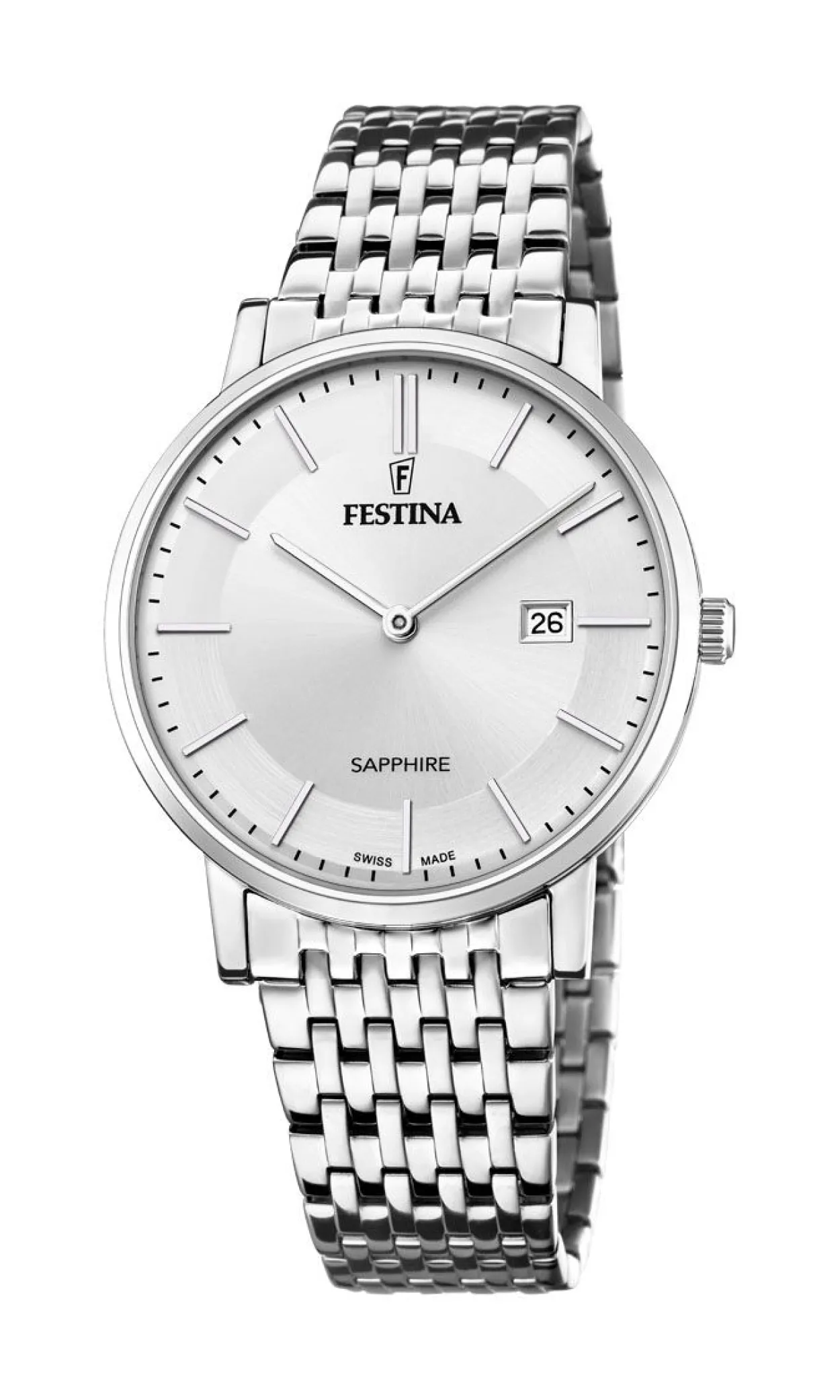 FESTINA UR HERRE STÅL SLIM MED SCHWEIZISK VÆRK OG SAFIRGLAS - F20018/1