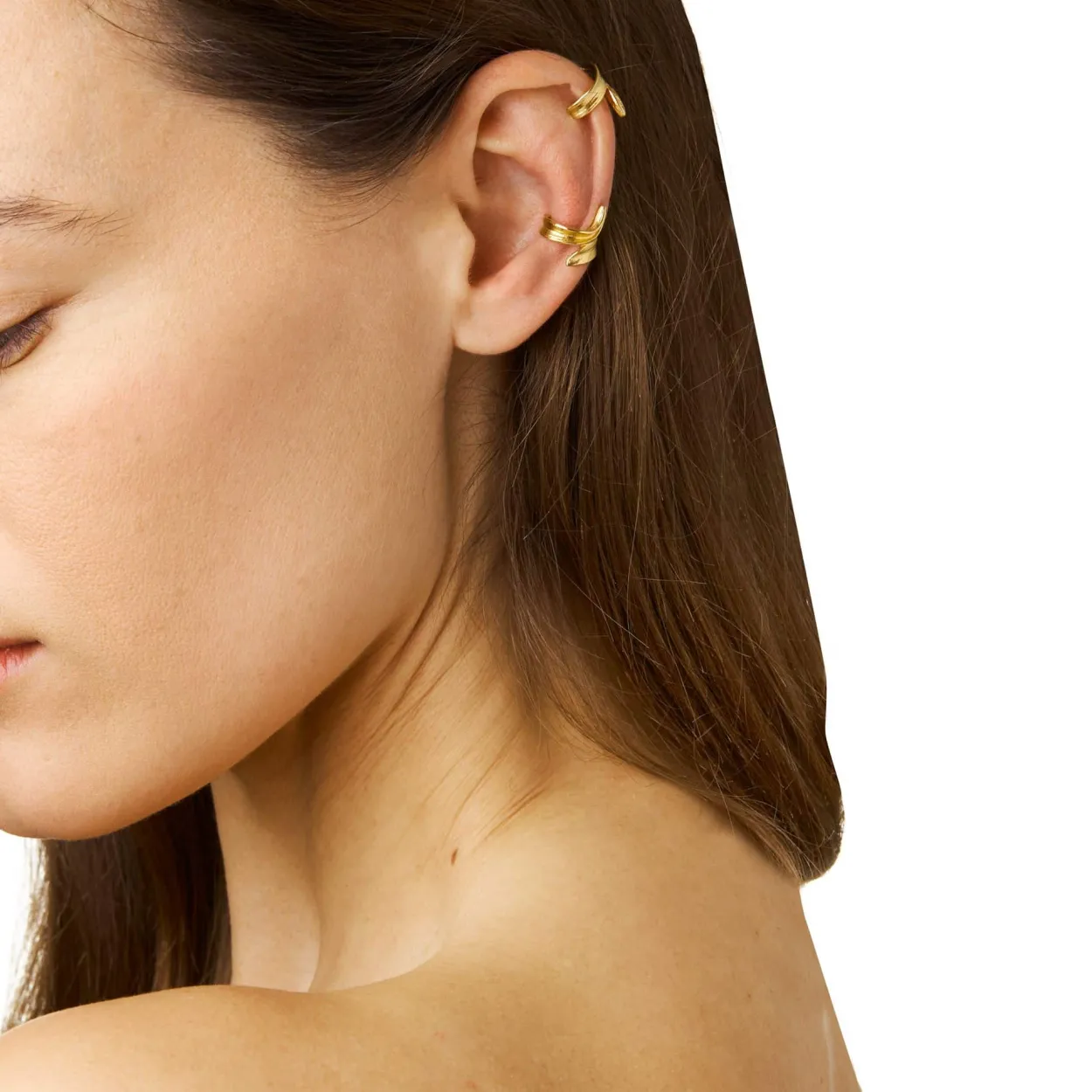 FLORA DANICA EAR CUFF GRÆS FORGYLDT SØLV - GR-EACU-G