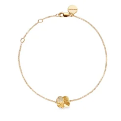 FLORA DANICA FIRKLØVER ARMBÅND PAVÉ FORGYLDT SØLV - FLC-BR-G-PAVE