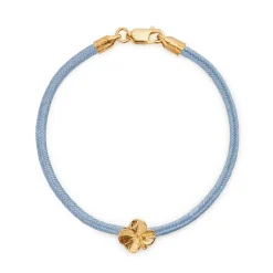 FLORA DANICA FIRKLØVER SILKE ARMBÅND BLÅT FORGYLDT SØLV - FLC-SILK-BLUE-16-G