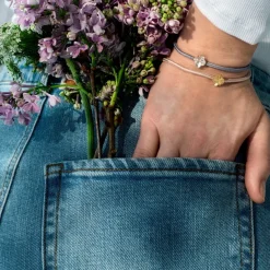 FLORA DANICA SILKE ARMBÅND FIRKLØVER ROSA FORGYLDT SØLV - FLC-SILK-ROSE-16-G