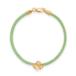 FLORA DANICA SILKE ARMBÅND LYSEGRØN MED FIRKLØVER 16,5 CM - FLC-SILK-LIGHTGREEN-16-G