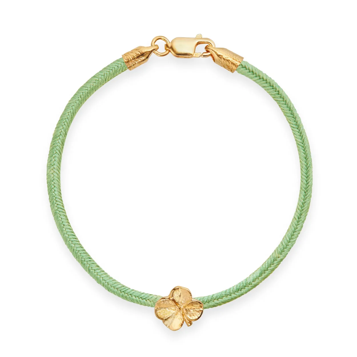 FLORA DANICA SILKE ARMBÅND LYSEGRØN MED FIRKLØVER 16,5 CM - FLC-SILK-LIGHTGREEN-16-G
