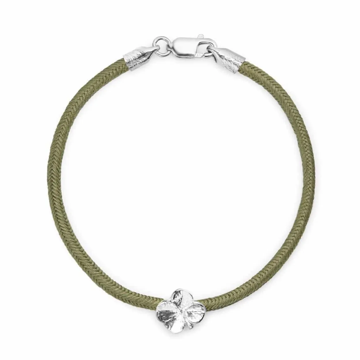 FLORA DANICA SILKE ARMBÅND OLIVEN FIRKLØVER SØLV - FLC-SILK-OLIVE-16-S