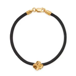 FLORA DANICA SILKE ARMBÅND SORT FIRKLØVER FORGYLDT SØLV - FLC-SILK-BLACK-18-G