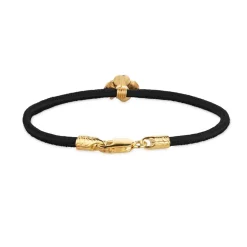 FLORA DANICA SILKE ARMBÅND SORT FIRKLØVER FORGYLDT SØLV - FLC-SILK-BLACK-18-G
