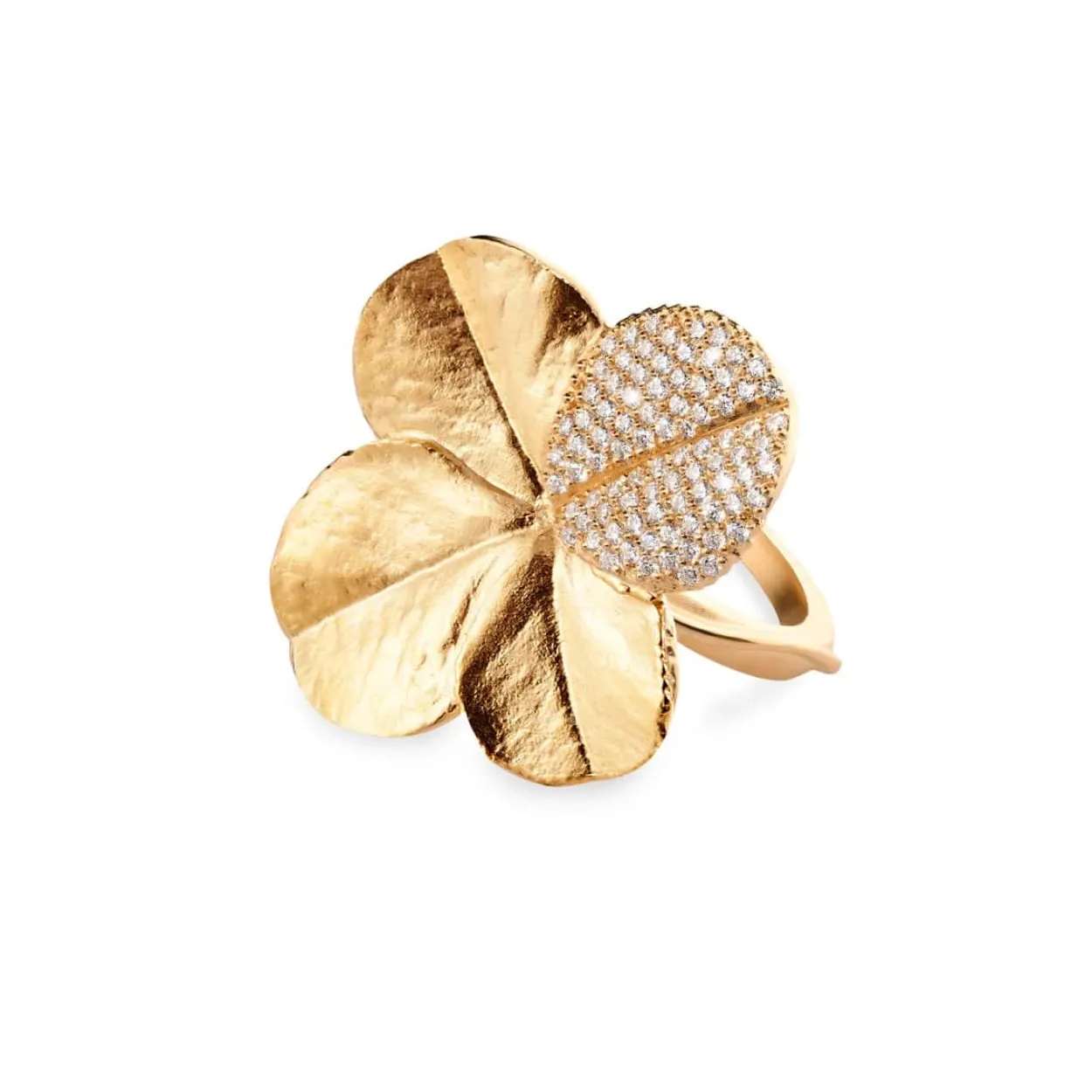FLORA DANICA STATEMENT RING FIRKLØVER PAVÉ FORGYLDT SØLV - FLC-STRI-G-PAVE
