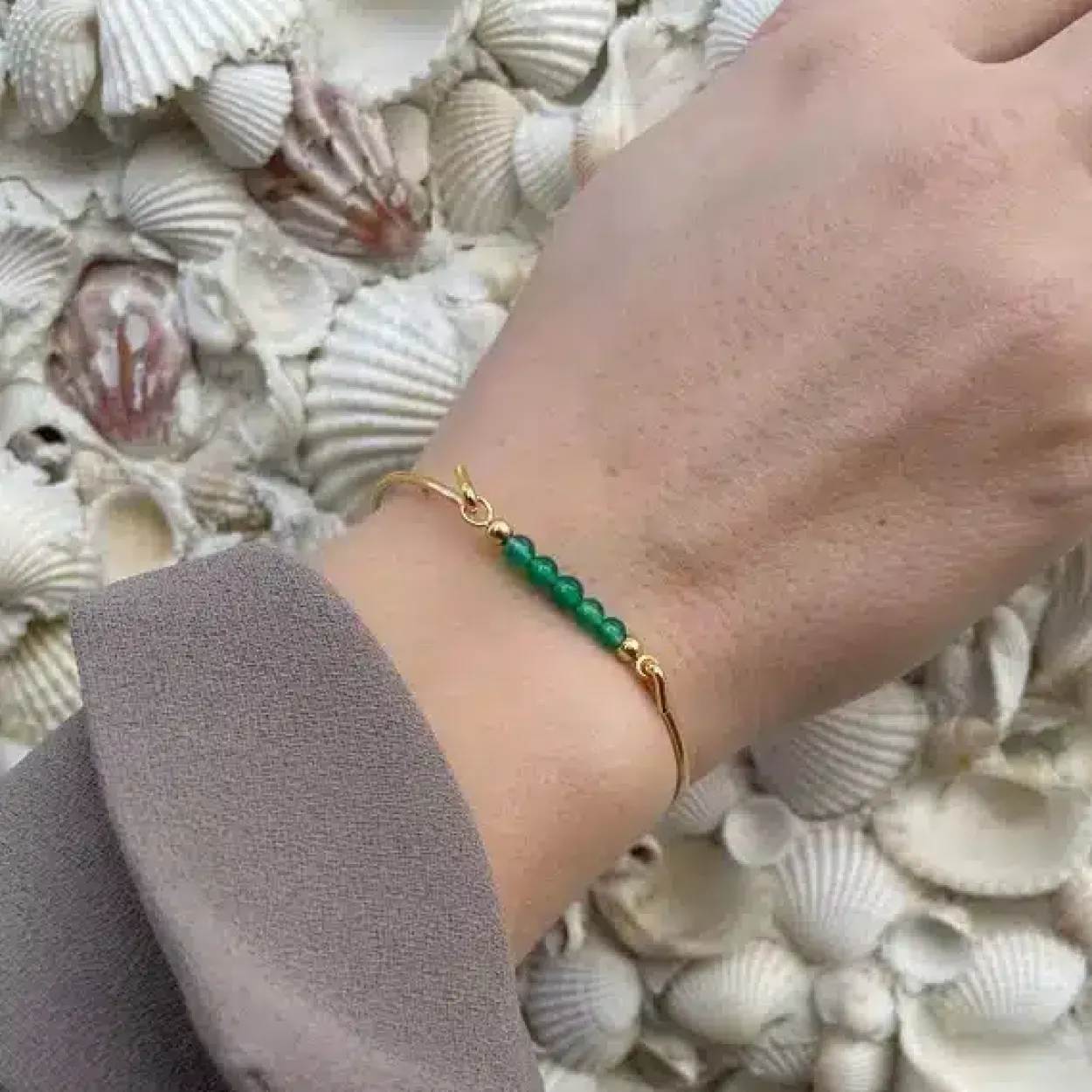 HEIRING MULTI FORGYLDT BANGLE ARMBÅND GRØN AGAT - 53-4-02FG