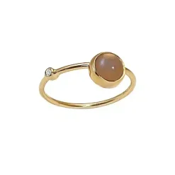 HEIRING RING SØLV FORGYLDT PEACH MÅNESTEN OG 0,02 CARAT DIAMANT - 53-5-52FG