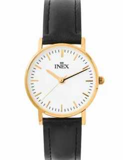 INEX DAME UR GULD DOUBLE MED SORT LÆDERREM - A56534D0I