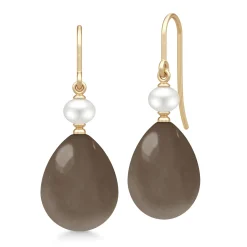JULIE SANDLAU ELINA ØRERINGE I 14 KARAT GULD MED CHOCOLATE MOONSTONE - YG14-HKS829WHPLCHMN