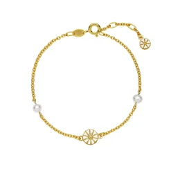 LUND COPENHAGEN ARMBÅND SØLV FORGYLDT MARGUERIT MED PERLE - 9015039-33-M