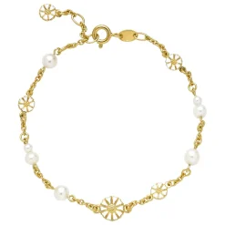 LUND COPENHAGEN ARMBÅND SØLV FORGYLDT MARGUERIT OG PERLER - 9015074-33-M