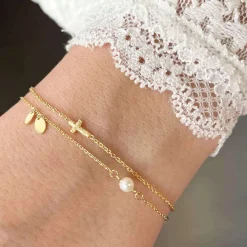 SCROUPLES ARMBÅND SØLV FORGYLDT MED PERLE - 38122,18