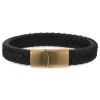 SCROUPLES FORCE ARMBÅND SORT LÆDER FORGYLDT STÅL LÅS 21CM - 03571A,M