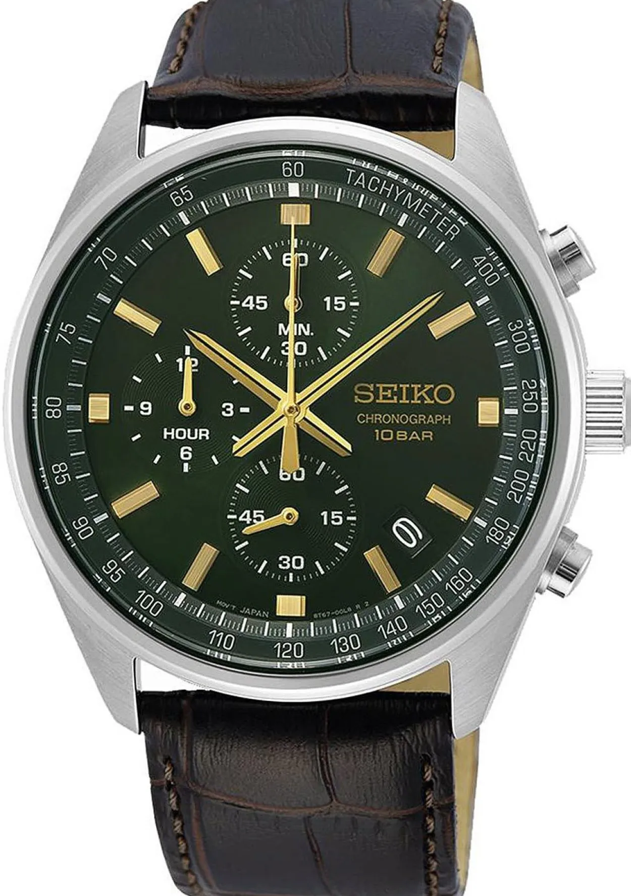 SEIKO GRØN SKIVE CHRONOGRAPH STÅL OG REM - SSB385P1