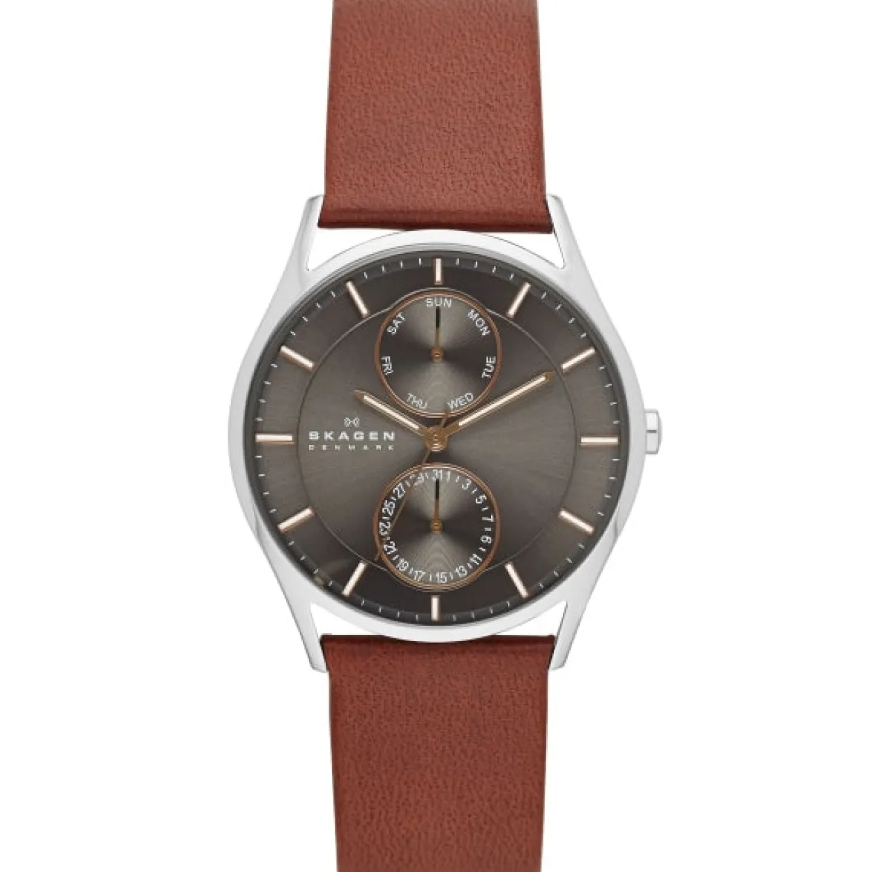 SKAGEN HOLST MULTIFUNKTION STÅL OG ROSA FARVET MED BRUN REM - SKW6086