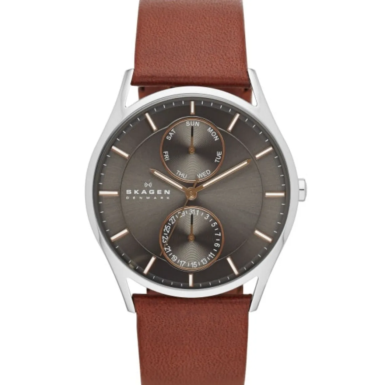 SKAGEN HOLST MULTIFUNKTION STÅL OG ROSA FARVET MED BRUN REM - SKW6086