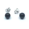 SØLV RHODINERET ØRESTIK MED RUND SORT ONYX 4 MM