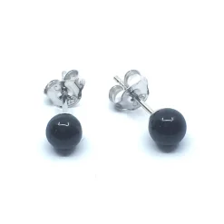 SØLV RHODINERET ØRESTIK MED RUND SORT ONYX 3 MM