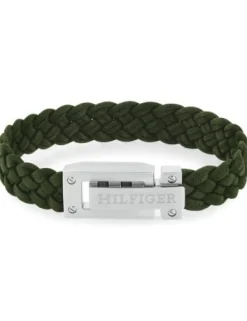 TOMMY HILFIGER FLAT BRAIDED ARMBÅND FLETTET GRØN LÆDER - 2790518